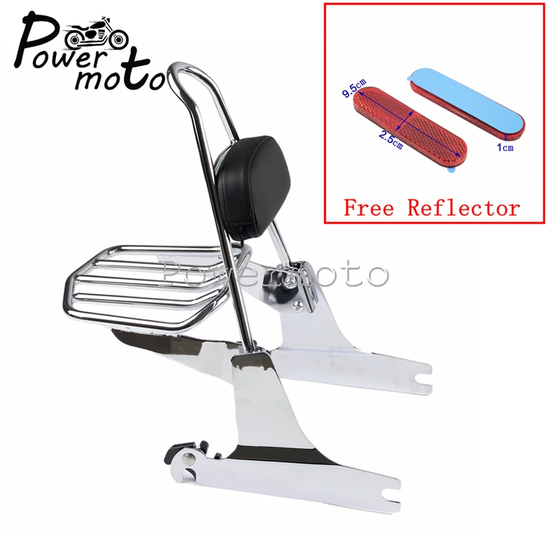 

Motorcycle Chrome Detachable Sissy Bar Luggage Rack Backrest Pad With Red Reflector For Harley Dyna FXD FXDC FXDL 2002-2005