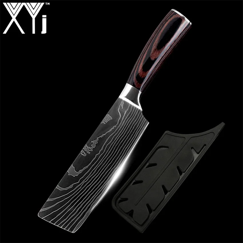 XYj 8 дюймов нож шеф-повара из нержавеющей стали имитация дамасской стали Santoku кухонные ножи Кливер нож для нарезки подарок нож - Цвет: 7 inch cleaver knife