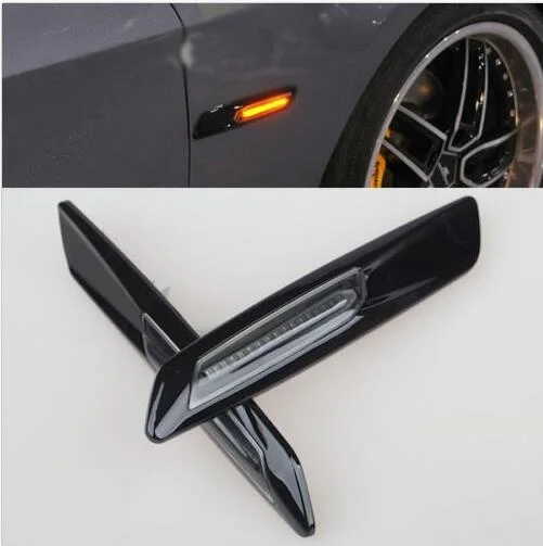 

HENYNET 2x Black LED Side Marker Turn Light Signal F10 Style Carbon Trim For BMW E90 E91