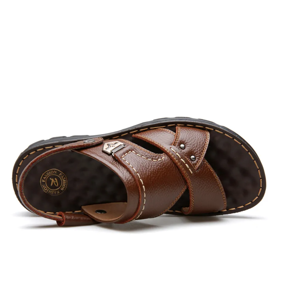 Мужские летние сандалии больших размеров 38-44, брендовые кожаные повседневные сандалии модная обувь на плоской подошве без шнуровки из двух предметов мягкая мужская обувь