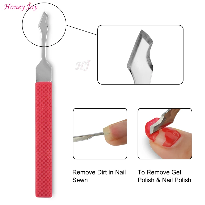 

Professional Polygon Dual Use Stainless Steel Cuticle Pusher Remover Cutter Trimmer with Anti-skid Rubber Grip Handle
