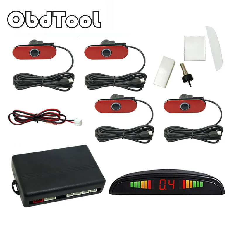 

Car Assistant Parking Sensor with Original Flat 4 Sensors 16.5mm with LED Monitor Car Parking System Backup Reversing Radar LR10