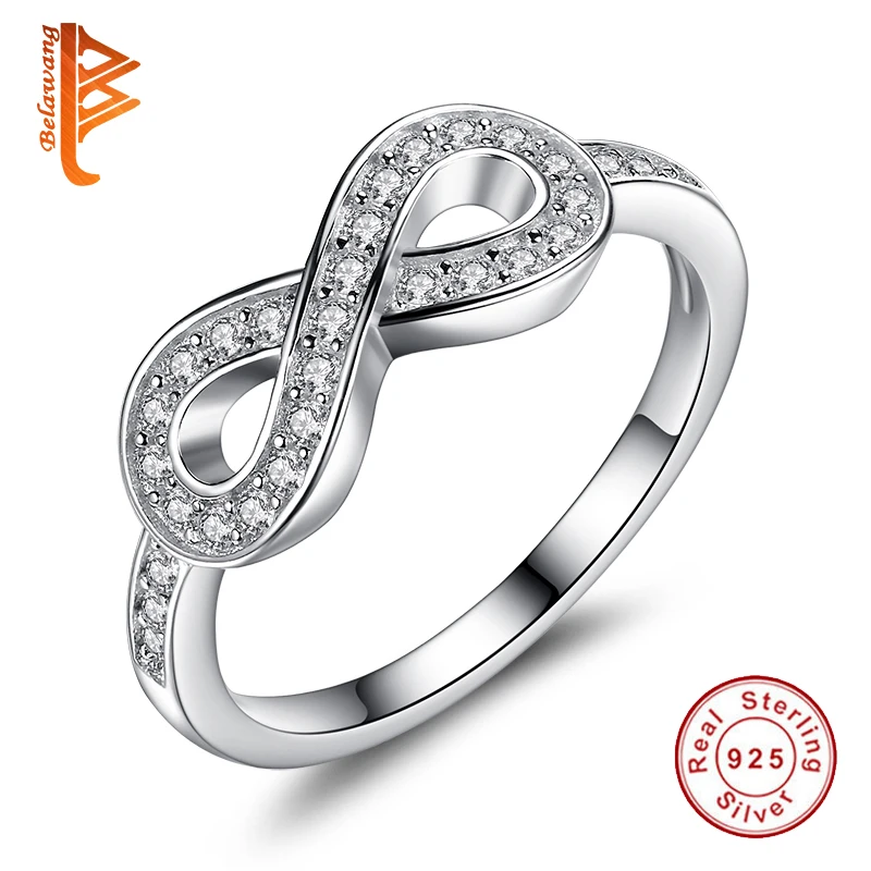 BELAWANG Originální šperky originální 925 mincovní stříbro 8-tvarované svatební šperky prstové kroužky pro ženy Značka Lady Infinity Ring
