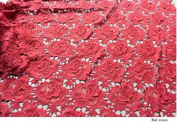 

White water soluble lace fabric beautiful heavy 3d red rose hollow embroidery lace imported fabric dress cheongsam fabric S0014