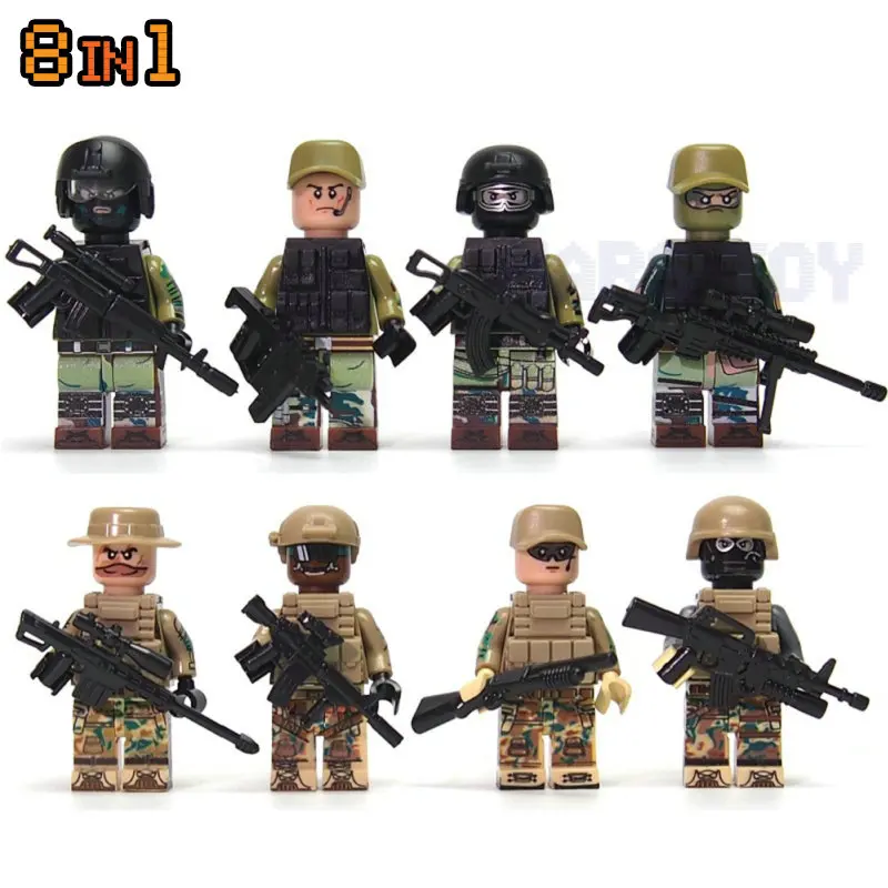 HOT Sale 8IN1 CS Commando Camouflag Soldiers Army Action Figures Sets Compatible LegoINGlys Blocks Toys Swat Team Guns Weapon