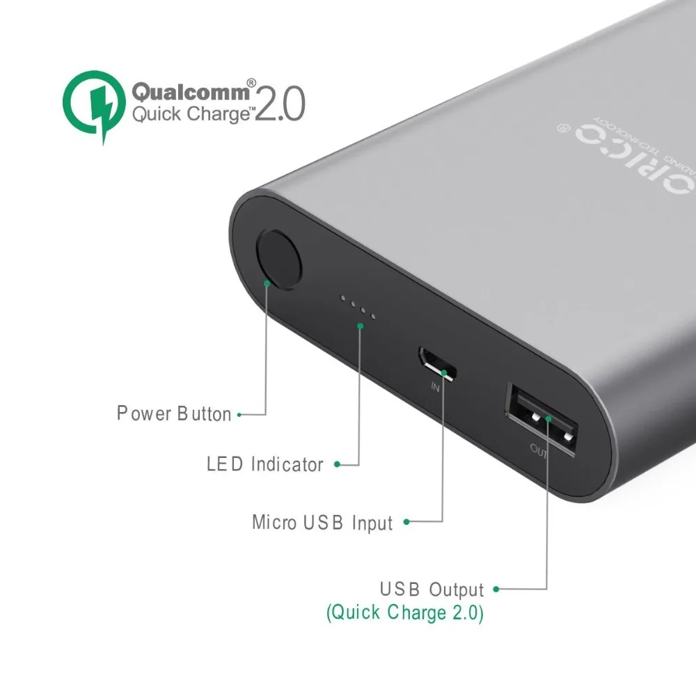  ORICO QC2.0 Power Bank 10400mA Hohe Kapazität Universal Tragbare Schnell Ladegerät Für Apple Iphone
