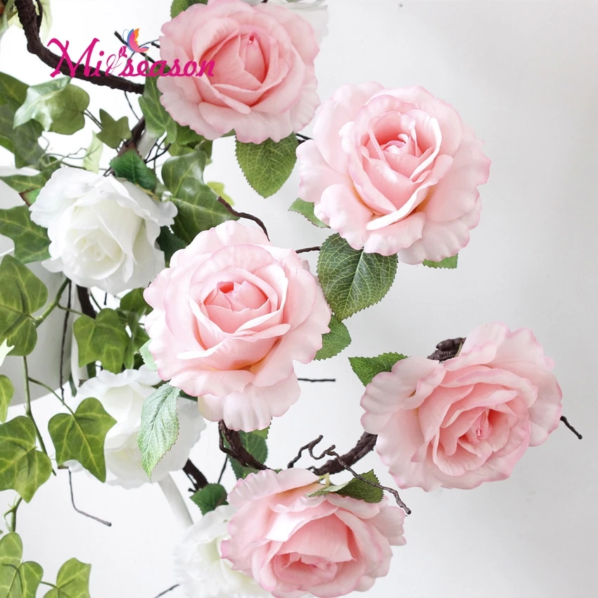 182cm Silk Rose Flower foaming branch Vine Artificial Flowers for Home Wedding arch Decor Decorative Artificial Flower Garland