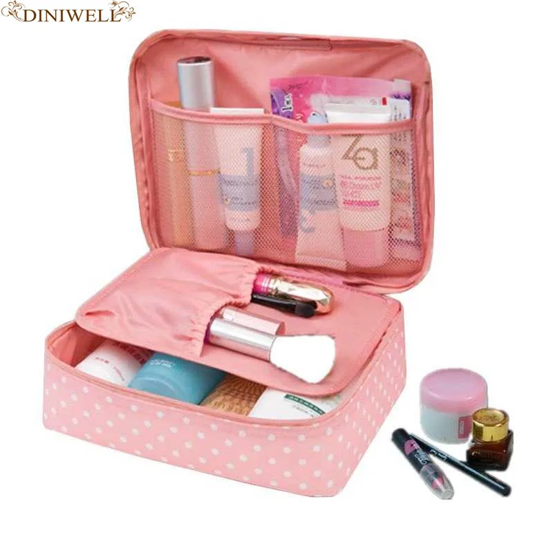 DINMIWELLWomen حقيبة مستحضرات تجميل التجميل حقيبة حالة المكياج المنظم أدوات الزينة تخزين هرع الزهور النايلون سستة جديد السفر غسل الحقيبة