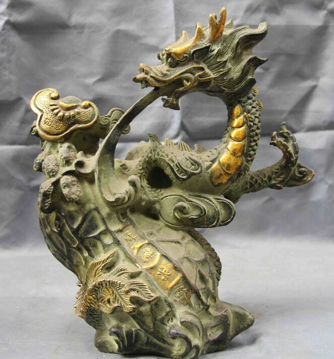 

Chinese Royal Copper Bronze Gild Feng Shui Auspicious Wealth RuYi Dragon Statue