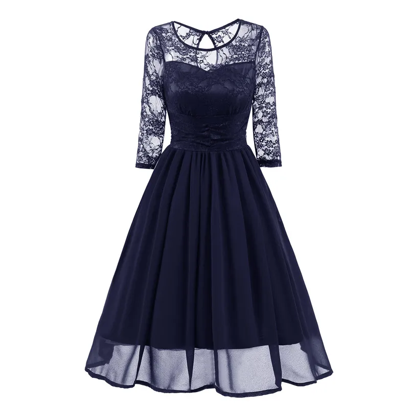 Элегантное шифоновое вечернее платье, красивое вечернее платье, Великолепное Кружевное торжественное платье с круглым вырезом, Сексуальные вечерние платья, abiye gece elbisesi - Цвет: Синий