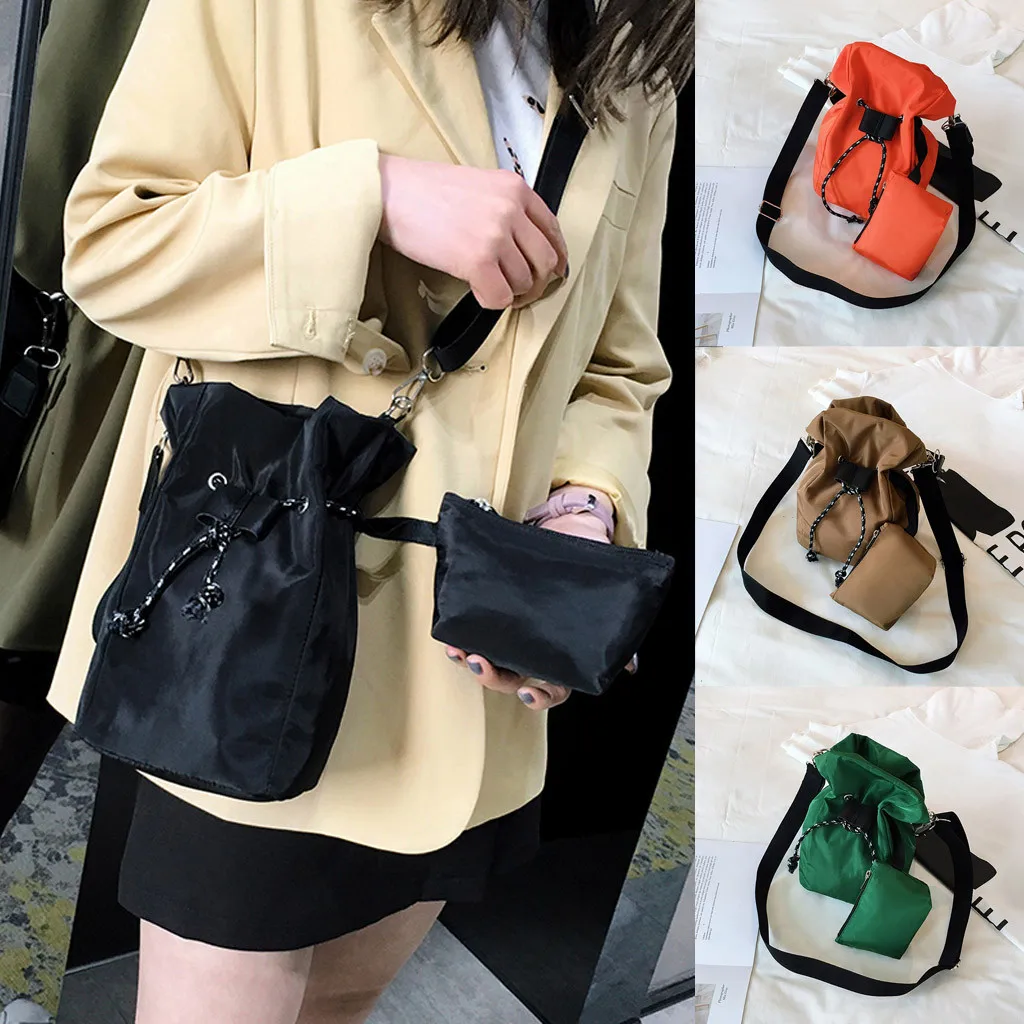 

Coneed Two-Piece Set Women Solid Color Shoulder Bag Messenger Bag Drawstring Bucket Bag+ Handbag 2019 Apr1 p40