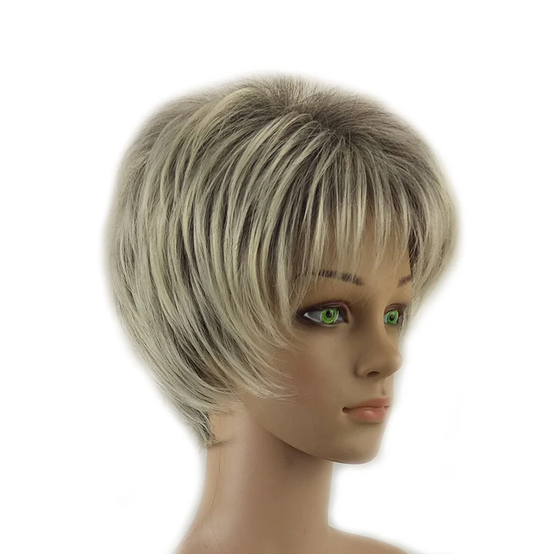 HAIRJOY Женские синтетические волосы парики Короткие вьющиеся слоистая стрижка серый выделенный балаяж серый парик