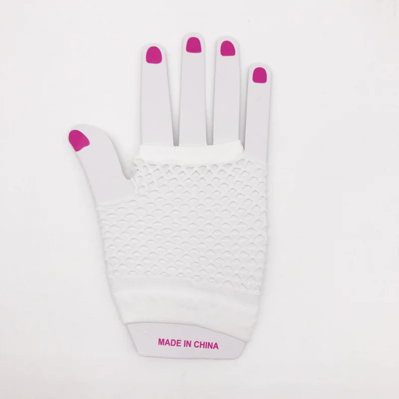 12 пар нейлоновых цветных перчаток без пальцев в сетку для 80-х., женские и девичьи товары для детской вечеринки, Костюмные аксессуары, сувениры - Цвет: Белый
