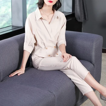 

Spring Women 2 Piece Set Top And Pants Office Lady Conjunto Feminino Batwing Sleeve Ensemble Femme Deux Pieces Top And Shorts