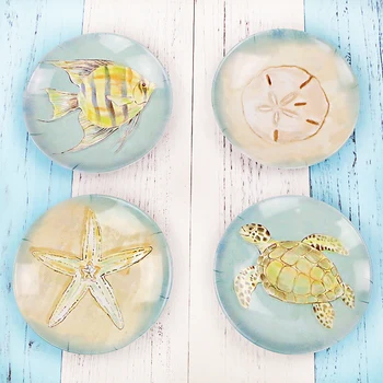 

6 Inch Round Square Melamine Plate Dish for Fruit Cake Bone Rose Flamingo Marine Organism Christmas Table Decor 4pcs/lot DEC417