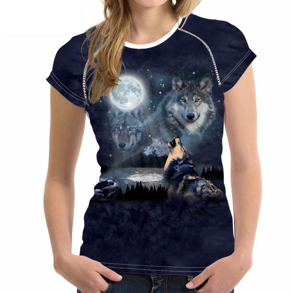 

Noisydesigns Cool Wolf 3D Print Women T Shirt Fashion Summer Tops Tee Shirt for Woman Breathable Short Sleeve Slim Denim Shirts