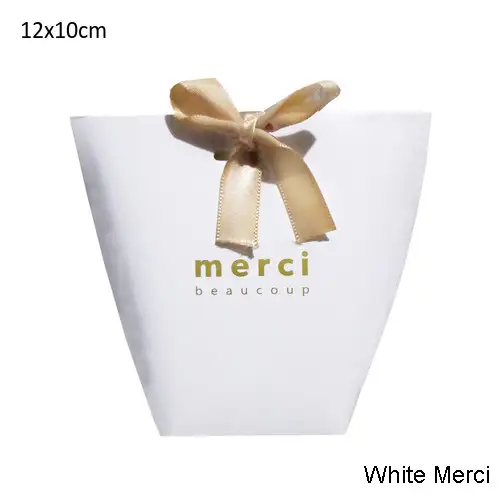 20pcs Black White Kraft Paper Bag Bronzing French Merci Thank