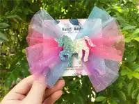 Boutique ins 10pcs Fashion Glitter Unicorn Big Bow Hairpins Solid Gradient Rainbow Bowknot Hair Clips Princess Hair Accessories