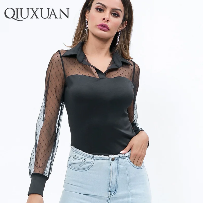 Qiuxuan костюм с длинными рукавами воротник сексуальный Bodycon перспективный