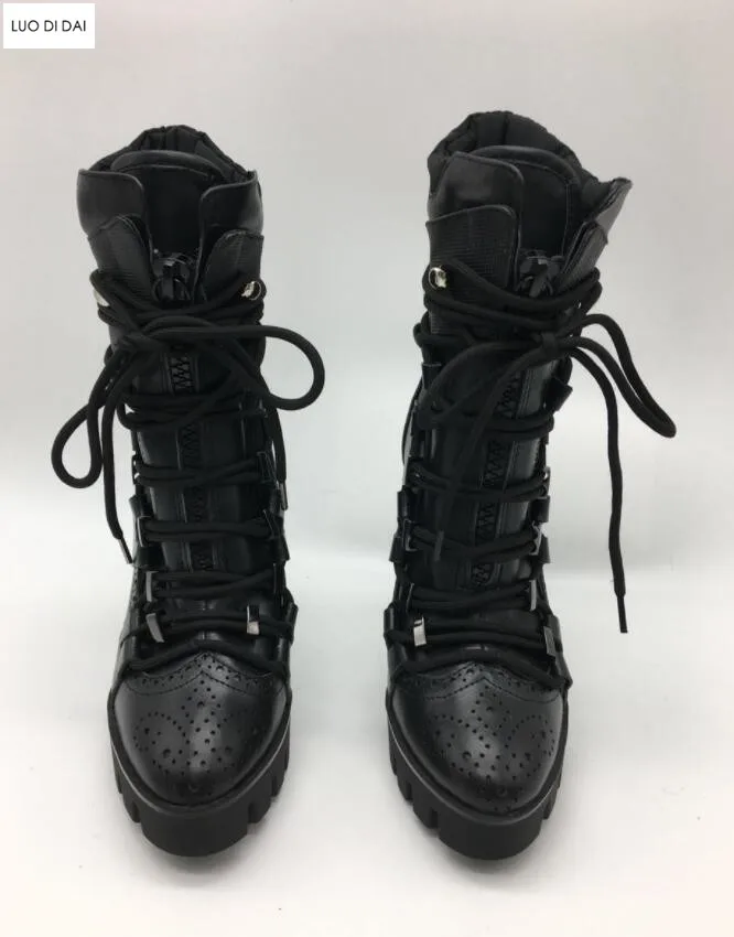 Zapatos Motocicletas Damas Tobillo Cuero Negro Cool Caballero Tacón De Fiesta Grueso 2018 Pic Botas Moda As Estilo Punta AwvqxFz