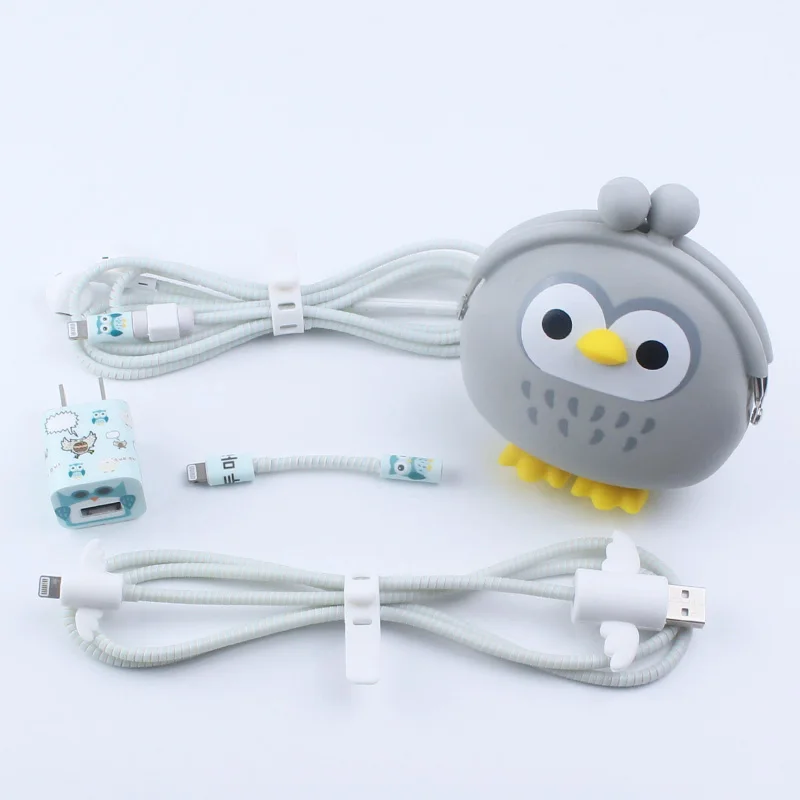 Милый мультяшный USB кабель для защиты наушников набор с намоткой кабеля Наклейки