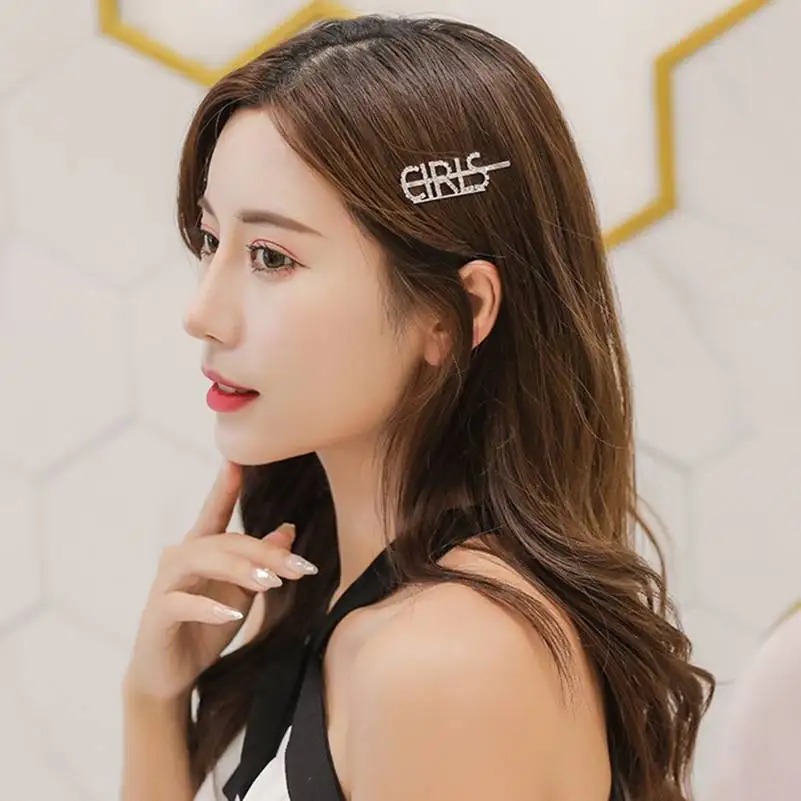 

2019 Crystal Hairpin English Letter Barrette Rhinestone Alloy Personality Word Women Girls Hair Clips Hairclip Accessories
