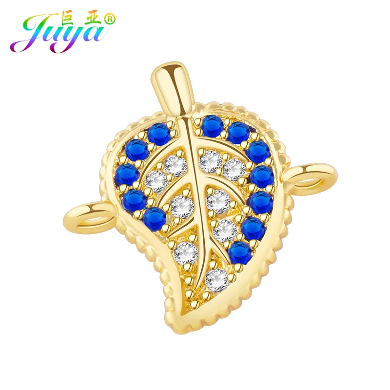 

AAA Blue Zirconia Gold/Silver/Rose Gold Leaf Charm Connectors Accessories For Hand Made Jewelry Bracelet Necklace Earring Making
