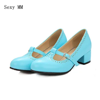 

Low High Heel Shoes Women Pumps Mary Janes Shoes High Heels Kitten Heels Plus Size 33 - 40 41 42 43 44 45 46 47 48