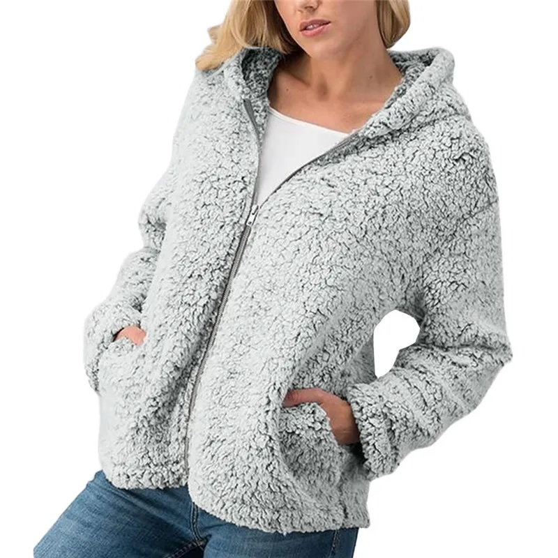 2018 Sherpa Fleece Sweaters Women Zipper Cardigan Hooded Jersey Warm Tops Female Winter Coat Casual Sweaters