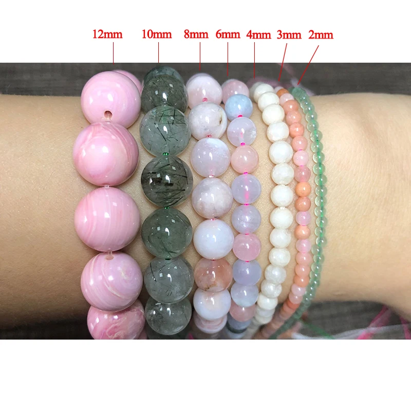 Set of 3 Natural Stone 8mm Beads Bracelets - BigBeryl Pink Cat Eye Stone / 21cm