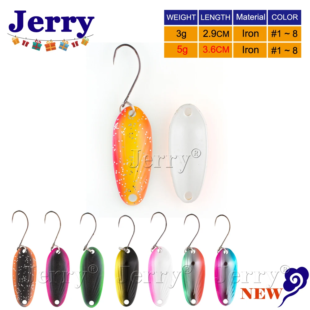 

Jerry 3g 5g high quality fishing spoons single hook trout spoons area trout fishing lures two side color hard lures