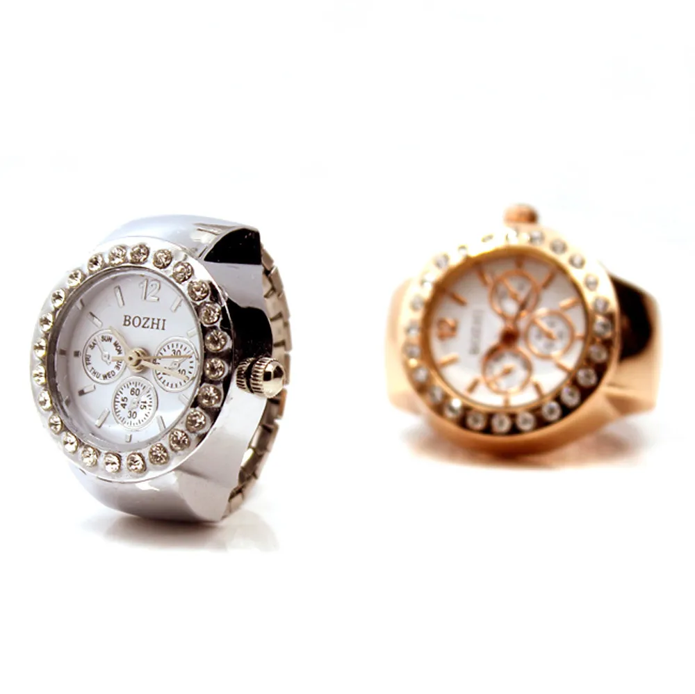Творческая Пара часы Diamond Dial Часы любовника палец кольцо смотреть Для женщин Для мужчин модные эластичные Нержавеющая сталь кварцевые часы
