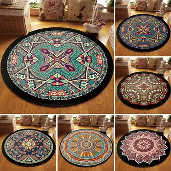 

Muslim national style vintage ethnic totem mandala round carpet Non-slip Balcony coffee table hanging basket home decoration mat