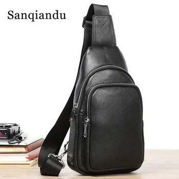 

Simple Designer Men Chest Bag Pack Genuine Leather Small Men Shoulder Bags Waterproof Mens Messenger Cross Body Bag Travel Bags