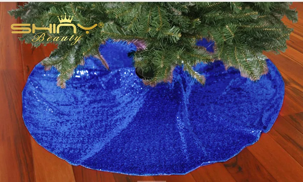 ShinyBeauty Royal Blue Xmas Tree Skirts Blue 48inch Royal Blue Sequin