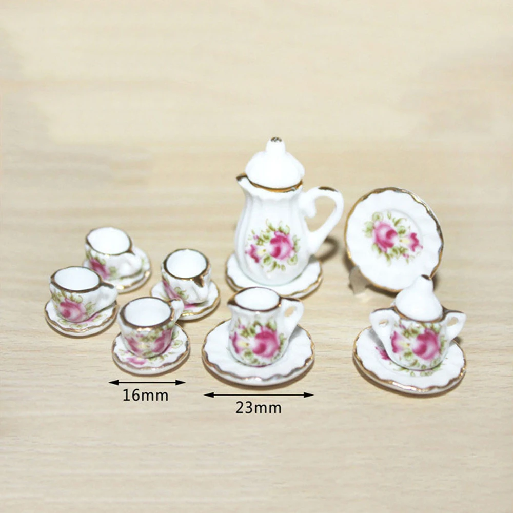 

1/12 Dollhouse Miniature Accessories Mini Ceramic Tea Set Simulation Kettle Cup Plate Model Toys for Doll House Decoration