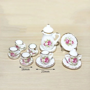 

1/12 Dollhouse Miniature Accessories Mini Ceramic Tea Set Simulation Kettle Cup Plate Model Toys for Doll House Decoration