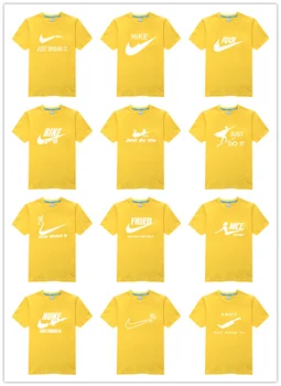 

Hot sale spoof brand logo shirt high quality best cool men original T-shirt Glowed fashion men's clothing Top Seller yellow