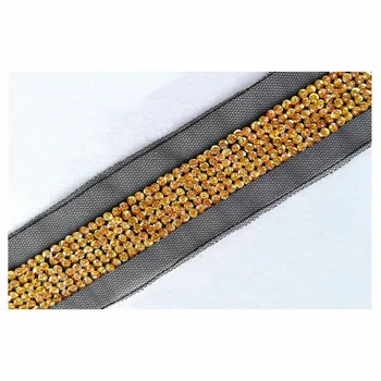 

New Handmade Gold Sequined Beaded Laces Trimmings Dancing Dress Costume Bridal Wedding Decoration Sewing DIY Crafts 1YARD TBT89E