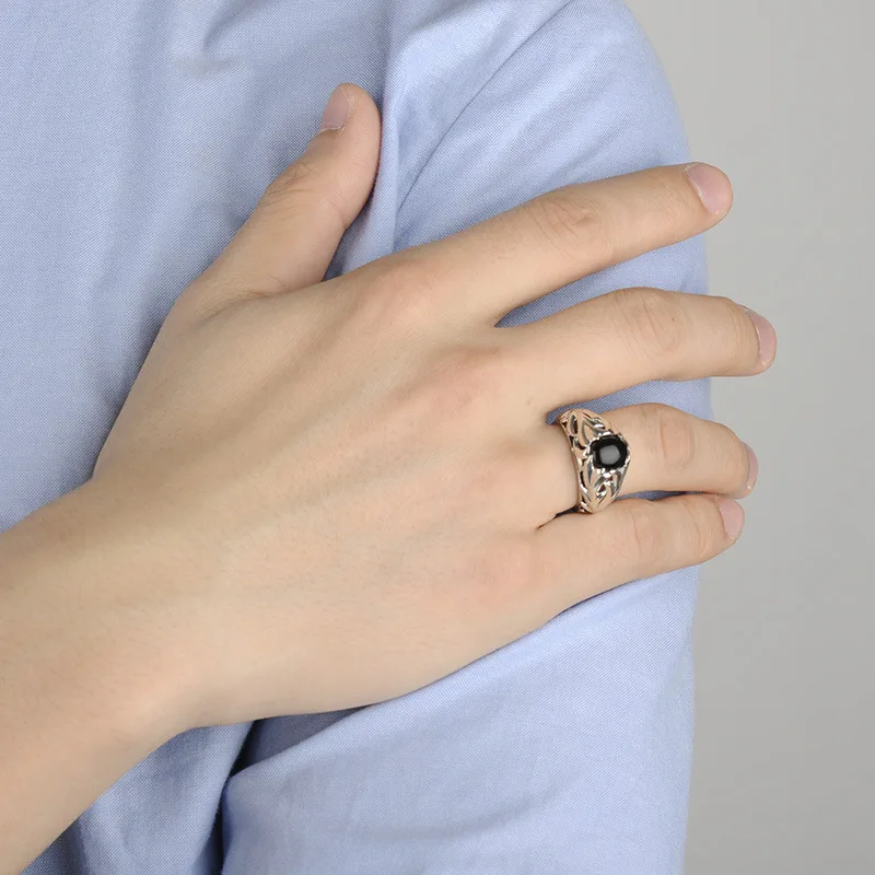 Гарантия кольца из стерлингового серебра 925 Античная Турция кольцо для мужчин черный с камнем Природный Оникс турецкий мужской ювелирные изделия