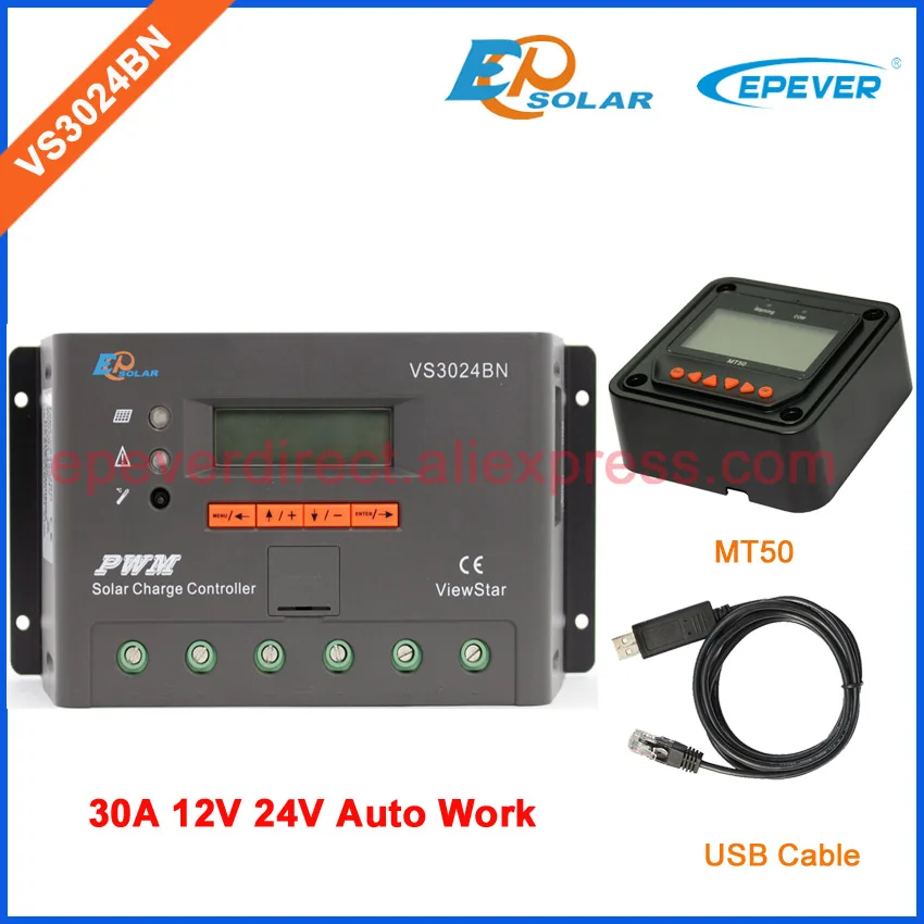 

MT50 remote Meter White and black color VS3024BN Solar battery charger controller USB connector cable PWM EPEVER Brand