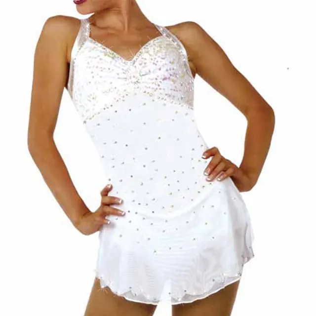 Cheap Customized Costume Ice Skating Figure Skating Dress Gymnastics White Adult Girl Show Skirt Performance Competition Rhinestone