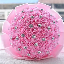 Лучшие продажи, ПЭ цветы, свадебные букеты с кристаллами, украшенные вручную, свадебные букеты для подружки невесты, дешево