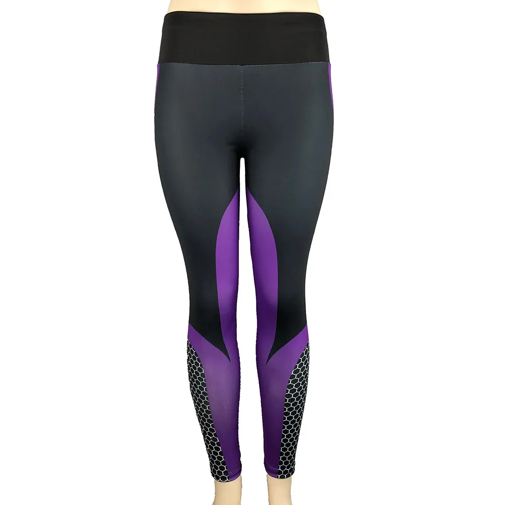 Женские штаны для йоги с цифровой печатью сотовые бедра, высокая талия тренировки тонкие женские тренировочные Леггинсы спортивные брюки#15 - Цвет: Purple