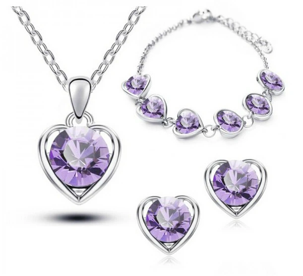 Ювелирные наборы модные аксессуары Сердце браслет серьги ожерелье австрийский кристалл для женщин девушки подарок ювелирные изделия