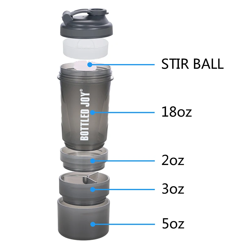 Шейкер, бутылка для протеина Новинка 3 в 1 Фитнес Спорт портативные коктейли бутылка Питание Молоко протеин бутылка для коктейля, воды 20 унций/600 мл