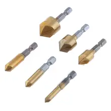 

6pcs/lot Hexagon Shank Titanium Five Chamfer Chamfering Drill Cutter Bit with 6 / 8 / 9 / 12 / 16 / 19mm for Woodworking