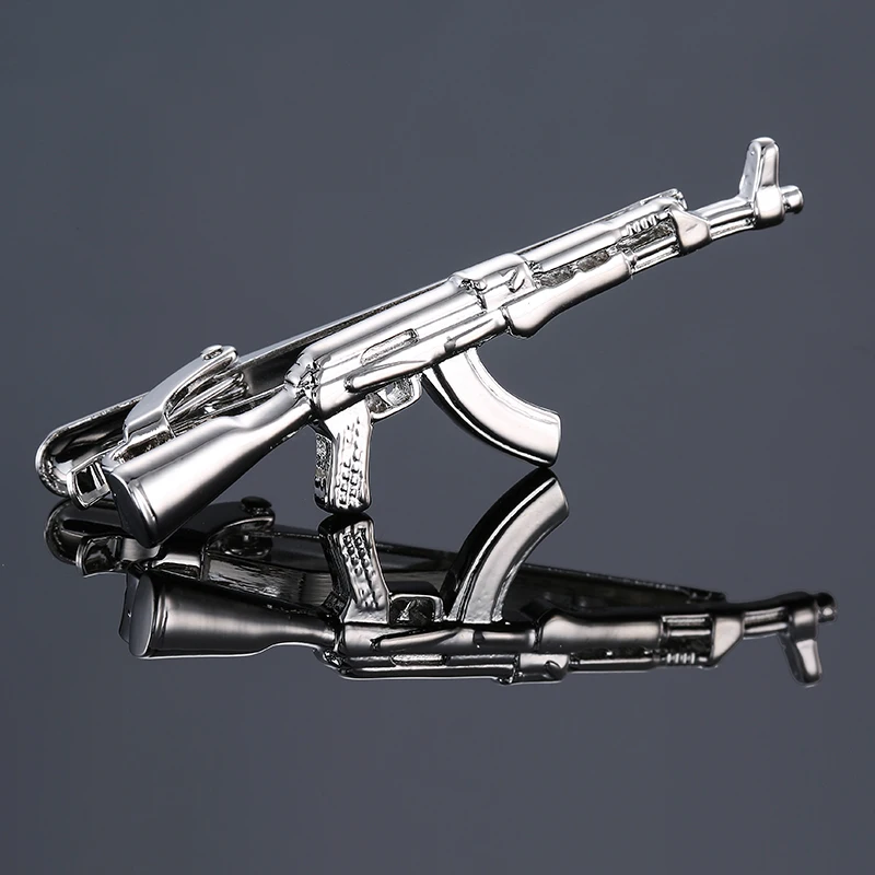 

Silver submachine gun AK47 Tie Clip Pin Clasp Bar Metal Tie Clips For Mens Accessories High Quality Wedding Gift Brand Jewelry