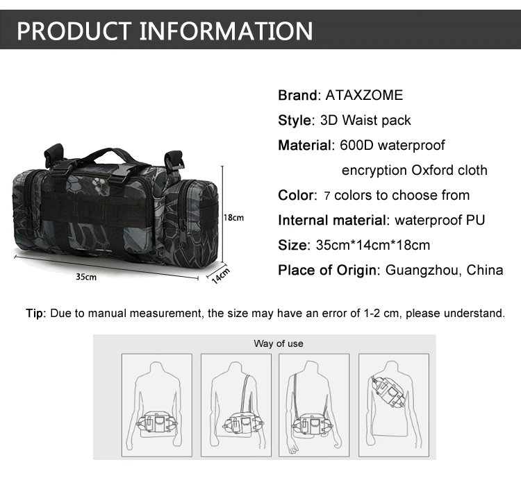 ATAXZOME 600D шифрование водонепроницаемые охотничьи сумки сумка для камеры большая емкость многофункциональная спортивная тактическая поясная сумка