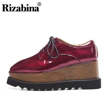 

RIZABINA 2020 Genuine Leather Fashion Pumps Women Daily Casual Platform Leisure Shoes Woman Autumn Wedges Footwear Size 33-40
